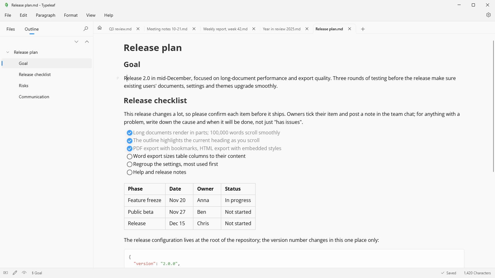 Typeleaf screenshot: Home page, tabs and windows