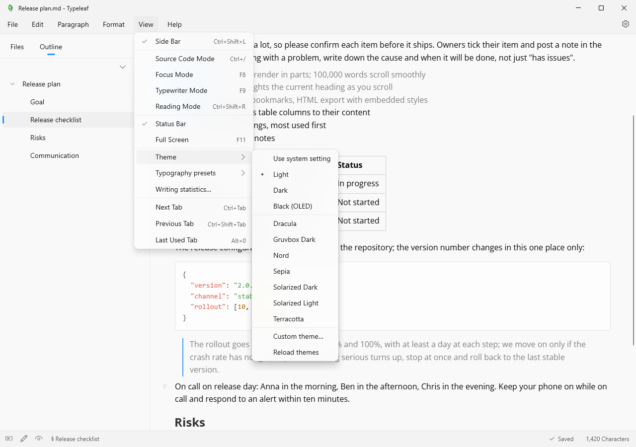 Typeleaf screenshot: Themes